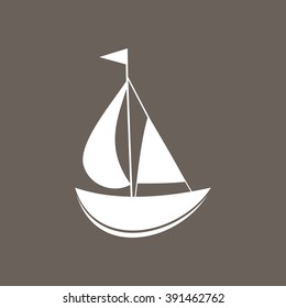 Sail Boat Icon on Dark Gray Color. Eps-10.
