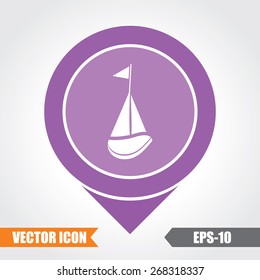 Sail Boat Icon On Map Pointer. Eps.-10.