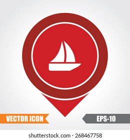 Sail Boat Icon On Map Pointer. Eps.-10.