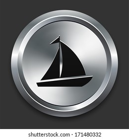 Sail Boat Icon on Metallic Button Collection