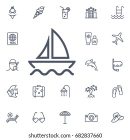 sail boat icon on the white background. Summer set of travel icons