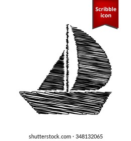 Sail Boat icon with pen effect. Scribble icon for you design. 