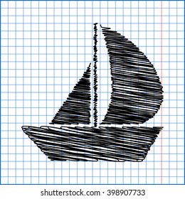Sail Boat icon with pen effect on paper