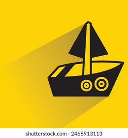 sail boat icon with shadow on yellow background