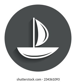 Sail boat icon. Ship sign. Shipment delivery symbol. Gray flat button with shadow. Modern UI website navigation. Vector