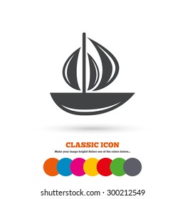 Sail boat icon. Ship sign. Shipment delivery symbol. Classic flat icon. Colored circles. Vector