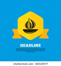 Sail boat icon. Ship sign. Shipment delivery symbol. Yellow label tag. Circles seamless pattern on back. Vector