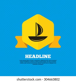 Sail boat icon. Ship sign. Shipment delivery symbol. Yellow label tag. Circles seamless pattern on back. Vector