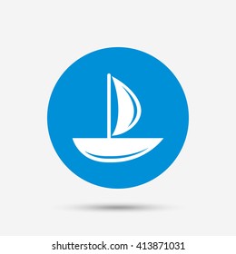 Sail boat icon. Ship sign. Shipment delivery symbol. Blue circle button with icon. Vector