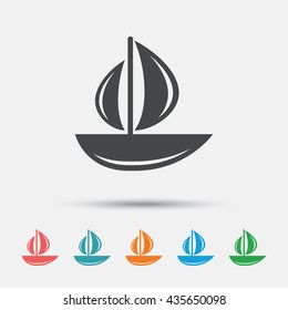 Sail boat icon. Ship sign. Shipment delivery symbol. Graphic element on white background. Colour clean flat yacht icons. Vector