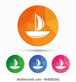 Sail boat icon. Ship sign. Shipment delivery symbol. Triangular low poly button with flat icon. Vector