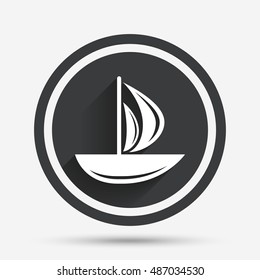Sail boat icon. Ship sign. Shipment delivery symbol. Circle flat button with shadow and border. Vector