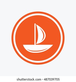 Sail boat icon. Ship sign. Shipment delivery symbol. Graphic design element. Flat boat symbol on the round button. Vector
