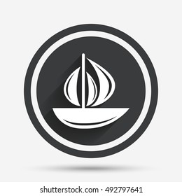 Sail boat icon. Ship sign. Shipment delivery symbol. Circle flat button with shadow and border. Vector