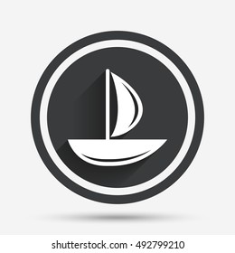 Sail boat icon. Ship sign. Shipment delivery symbol. Circle flat button with shadow and border. Vector