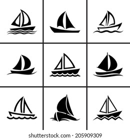 Sail boat icons set vector illustration