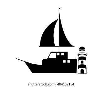 sail boat and lighthouse icon