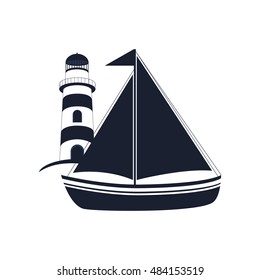 sail boat and lighthouse icon