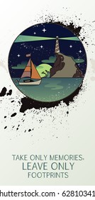 Sail boat and lighthouse night seascape