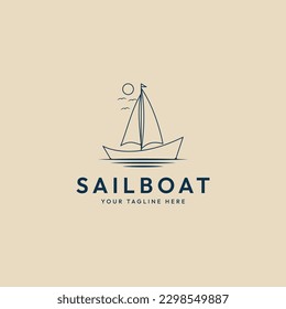 Segel-Boot-Linie Art Logo minimalistisch mit Sonnenlogo Vektorgrafik Design