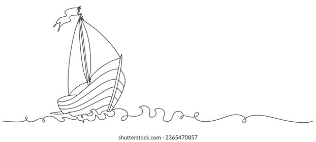 Sail boat line art style vector illustration