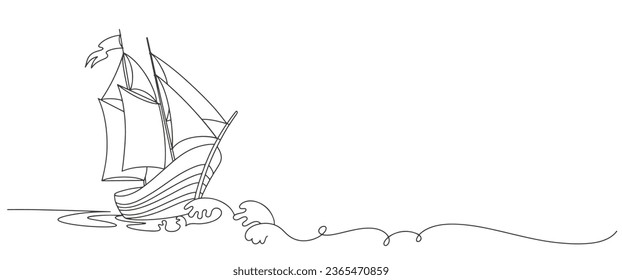 Sail boat line art style vector illustration