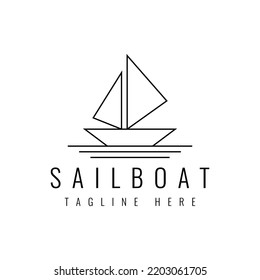 sail boat line art vector logo design