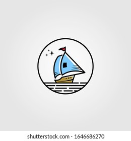 sail boat logo in circle shape vector illustration design