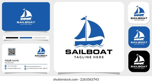 Design-Inspirationsvektor für das Segelboot-Logo mit Vorlage für Visitenkarten