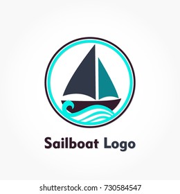 sail boat logo with ship sailing on water isolated by circle frame