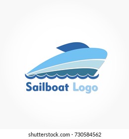 sail boat logo with ship sailing on water