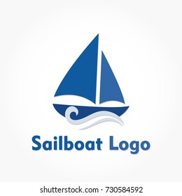 sail boat logo with ship sailing on water