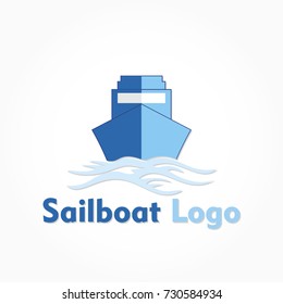 sail boat logo with ship sailing on water