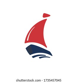 Logotipo de barco de vela, concepto de logotipo vectorial, plantilla de logotipo de viaje. Ilustración de símbolos vectores