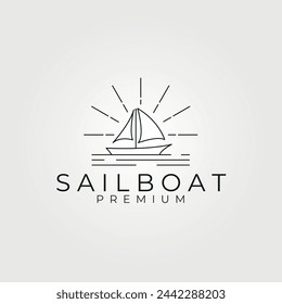 arte de la línea del vector del logotipo del barco de vela con el símbolo de la onda, diseño simple y elegante del logotipo