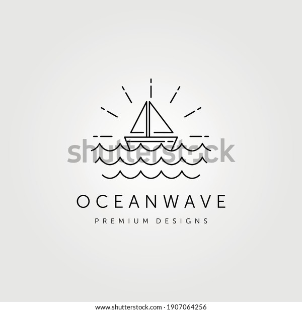 sail boat logo vector line art with ocean wave\
symbol illustration\
design