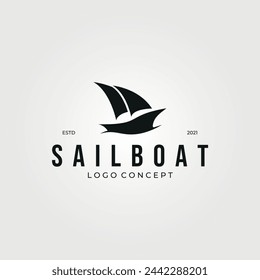 sail boat logo vector vintage illustration design