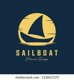 Sail Boat logo in vintage style, Sail boat logo vector illustration design template inspiration, sail boat silhouette logo