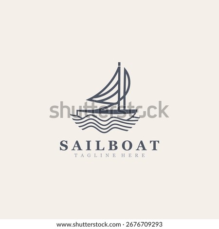 Sail boat logo water lines hipster design minimalist template