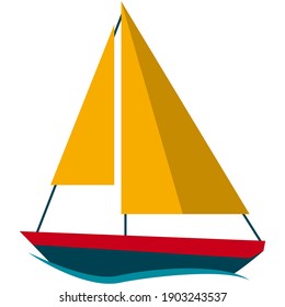 Sail boat with mast and rope flat vector icon. Yachting, sailing, boating theme. Tourism, adventure symbol. Isolated on white background