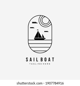 sail boat ocean line art logo vector illustration design