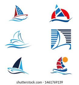Sail boat ocean logo set vector image