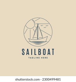 sail boat ocean sunlight line art logo vector illustration design