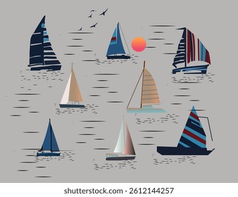 Sail Boat Ocean Vector Art Icon, creative ocean boat blue
