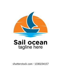 sail boat on ocean logo design inspiration, clip art vector