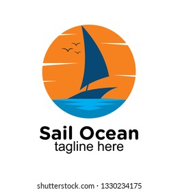 sail boat on ocean logo design inspiration, clip art vector