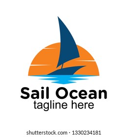 sail boat on ocean logo design inspiration, clip art vector