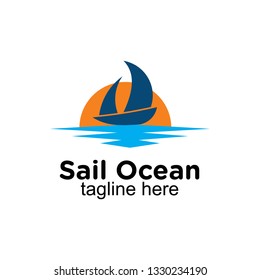sail boat on ocean logo design inspiration, clip art vector