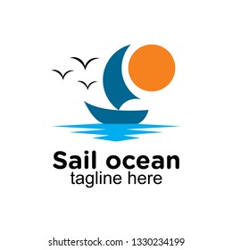 sail boat on ocean logo design inspiration, clip art vector