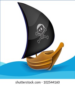 Sail boat with pirate symbol. Vector illustration